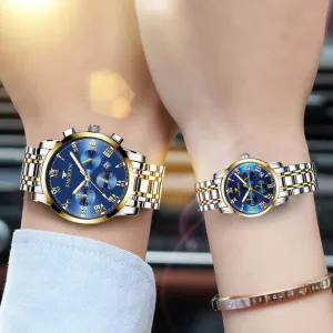 2 Piece Set Luminous Waterproof Calendar Steel Band Men's Watch Women's Watch Couple Watch Quartz Watch (Double Watch)