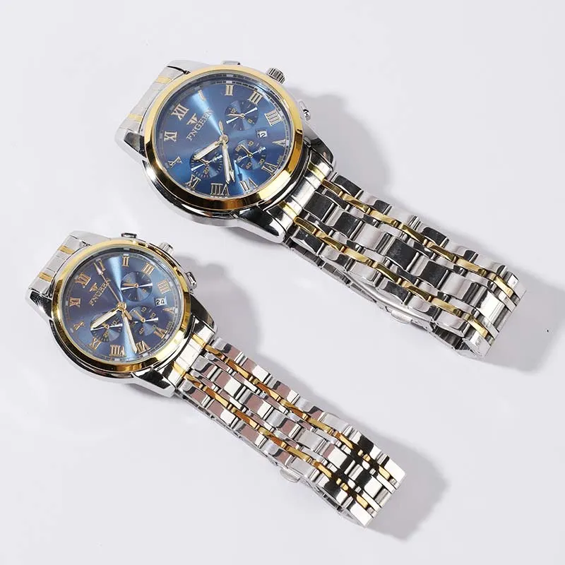 2 Piece Set Luminous Waterproof Calendar Steel Band Men's Watch Women's Watch Couple Watch Quartz Watch (Double Watch)