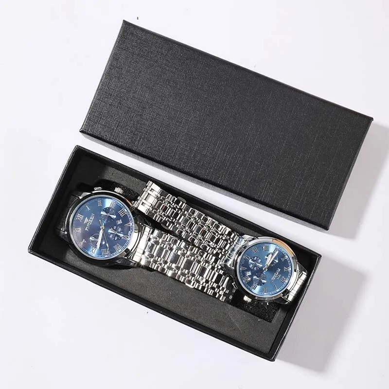 2 Piece Set Luminous Waterproof Calendar Steel Band Men's Watch Women's Watch Couple Watch Quartz Watch (Double Watch)