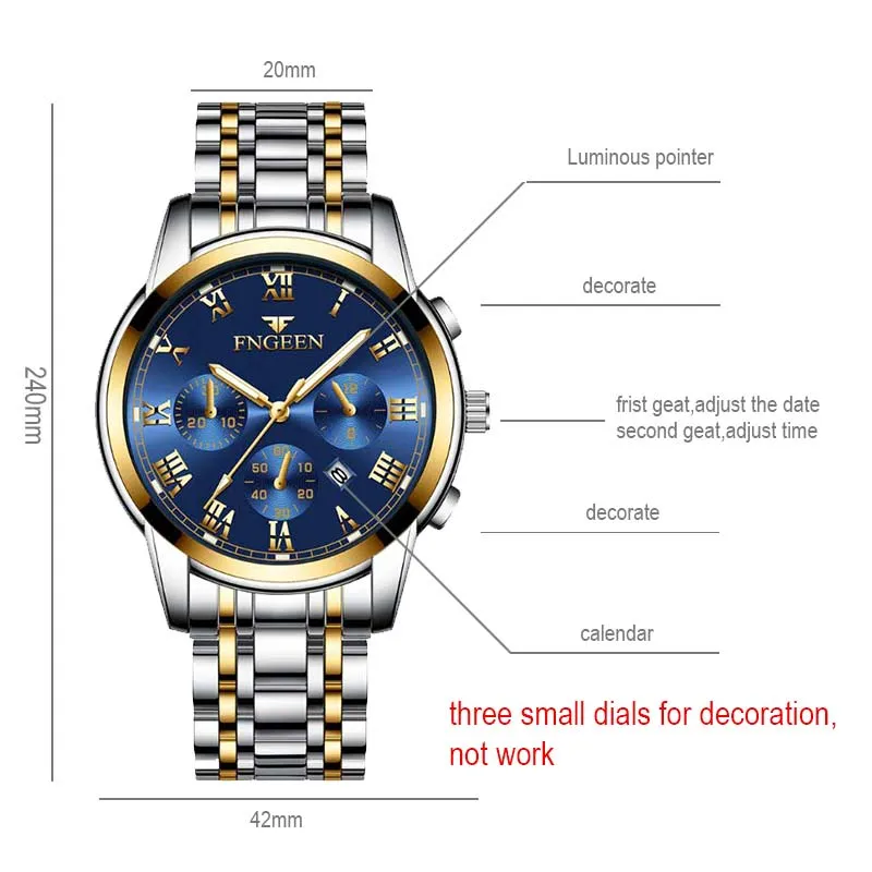 2 Piece Set Luminous Waterproof Calendar Steel Band Men's Watch Women's Watch Couple Watch Quartz Watch (Double Watch)