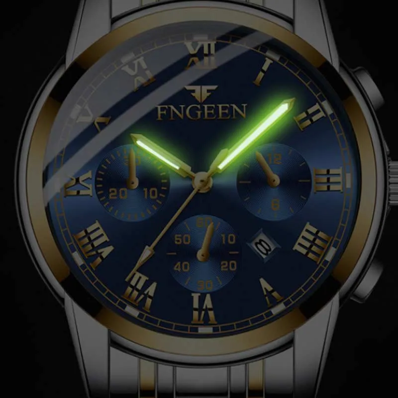 2 Piece Set Luminous Waterproof Calendar Steel Band Men's Watch Women's Watch Couple Watch Quartz Watch (Double Watch)