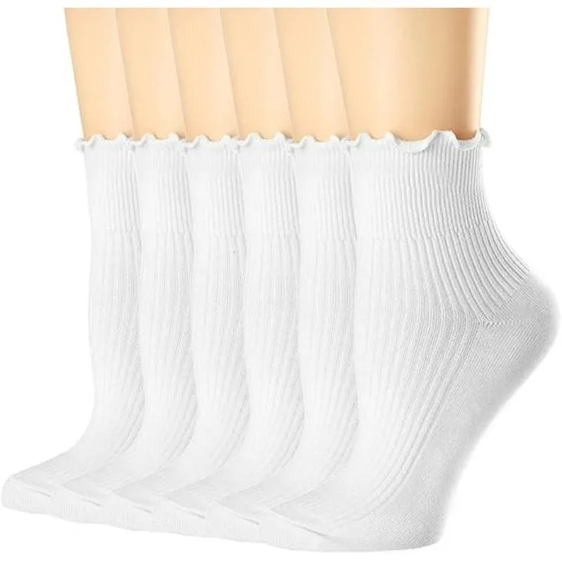 6 Pack Ruffle Knitted Socks – Soft and Stylish Everyday