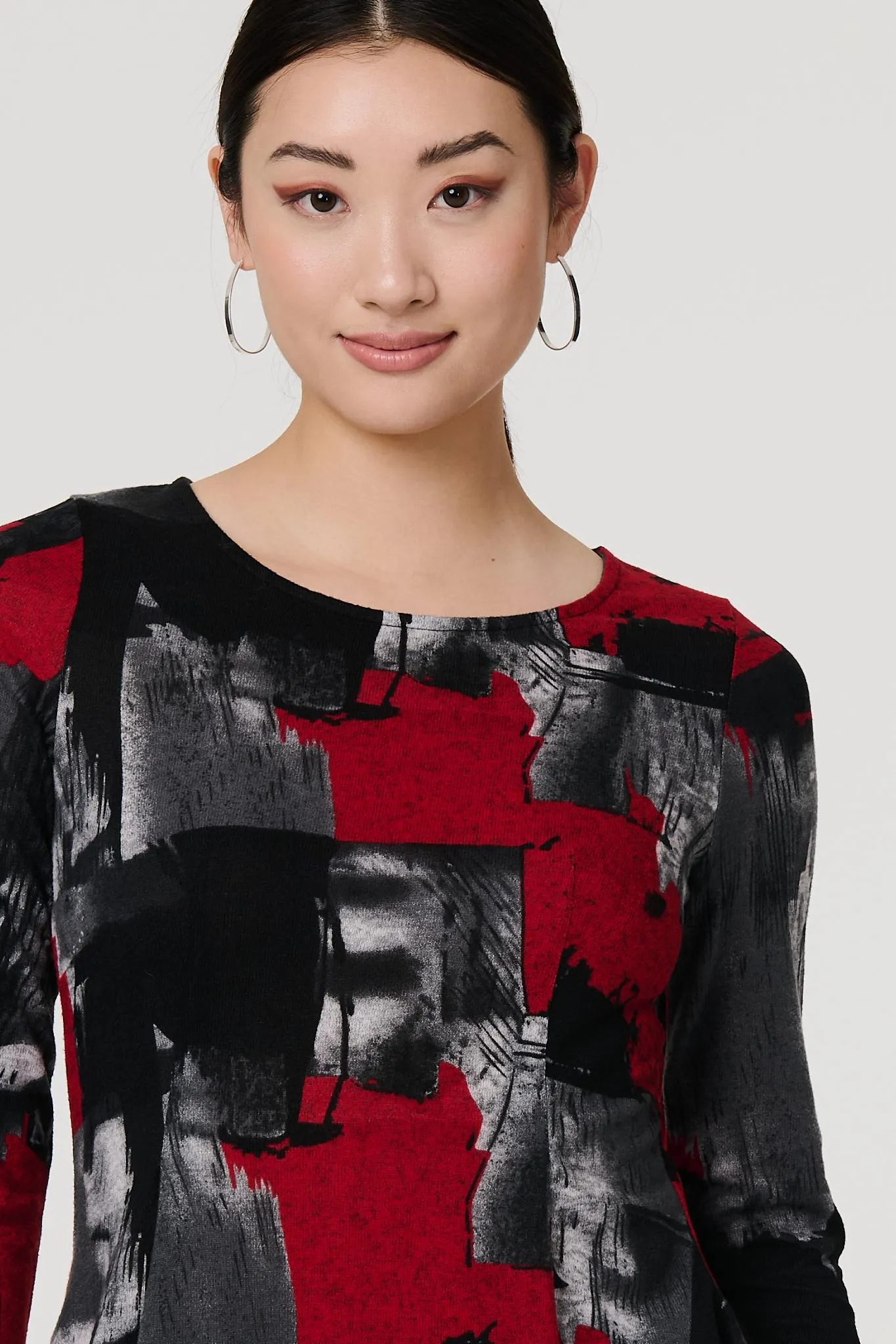 Abstract 3/4 Sleeve Hanky Hem Dress