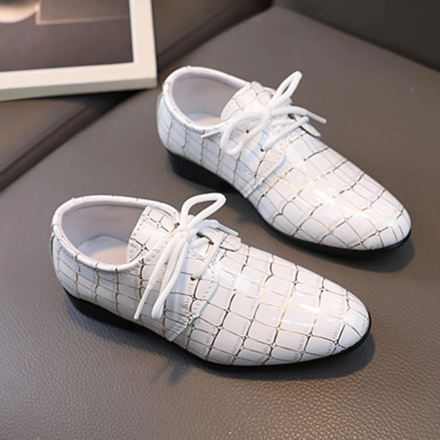 Boys Pointed Toe Dress Shoes Boys Wingtip Oxford Dress Formal Shoes Toddler Lce Up Loafer Wedding Leather Shoes