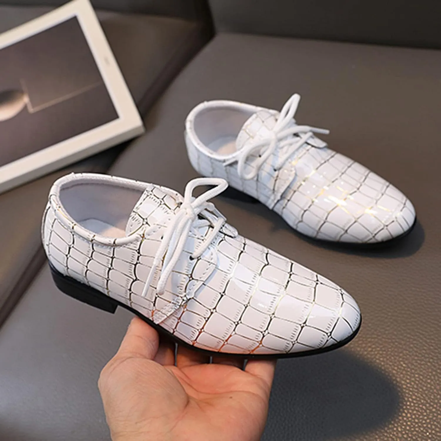 Boys Pointed Toe Dress Shoes Boys Wingtip Oxford Dress Formal Shoes Toddler Lce Up Loafer Wedding Leather Shoes