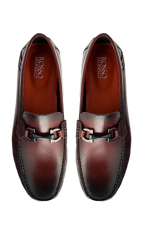 Burgundy Moccasins With Metal Buckle