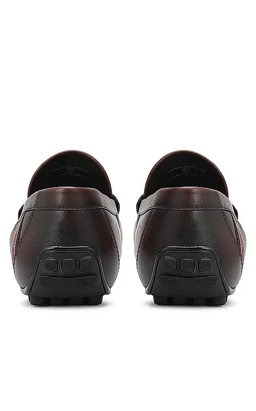 Burgundy Moccasins With Metal Buckle