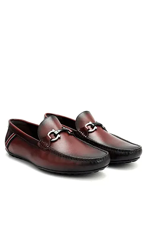 Burgundy Moccasins With Metal Buckle