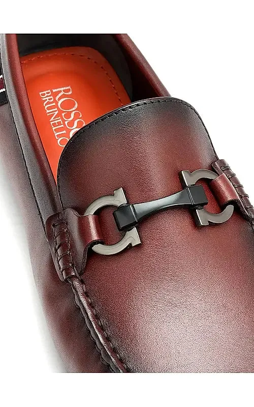 Burgundy Moccasins With Metal Buckle