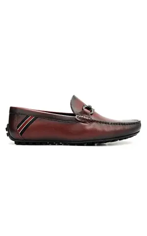 Burgundy Moccasins With Metal Buckle