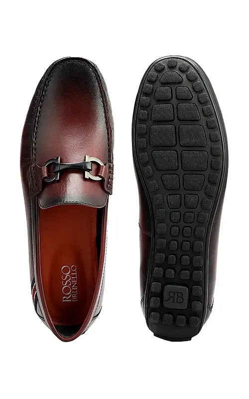 Burgundy Moccasins With Metal Buckle