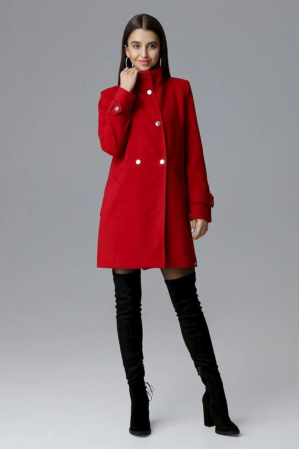 Classic, double-breasted coat with a stand-up collar Figl