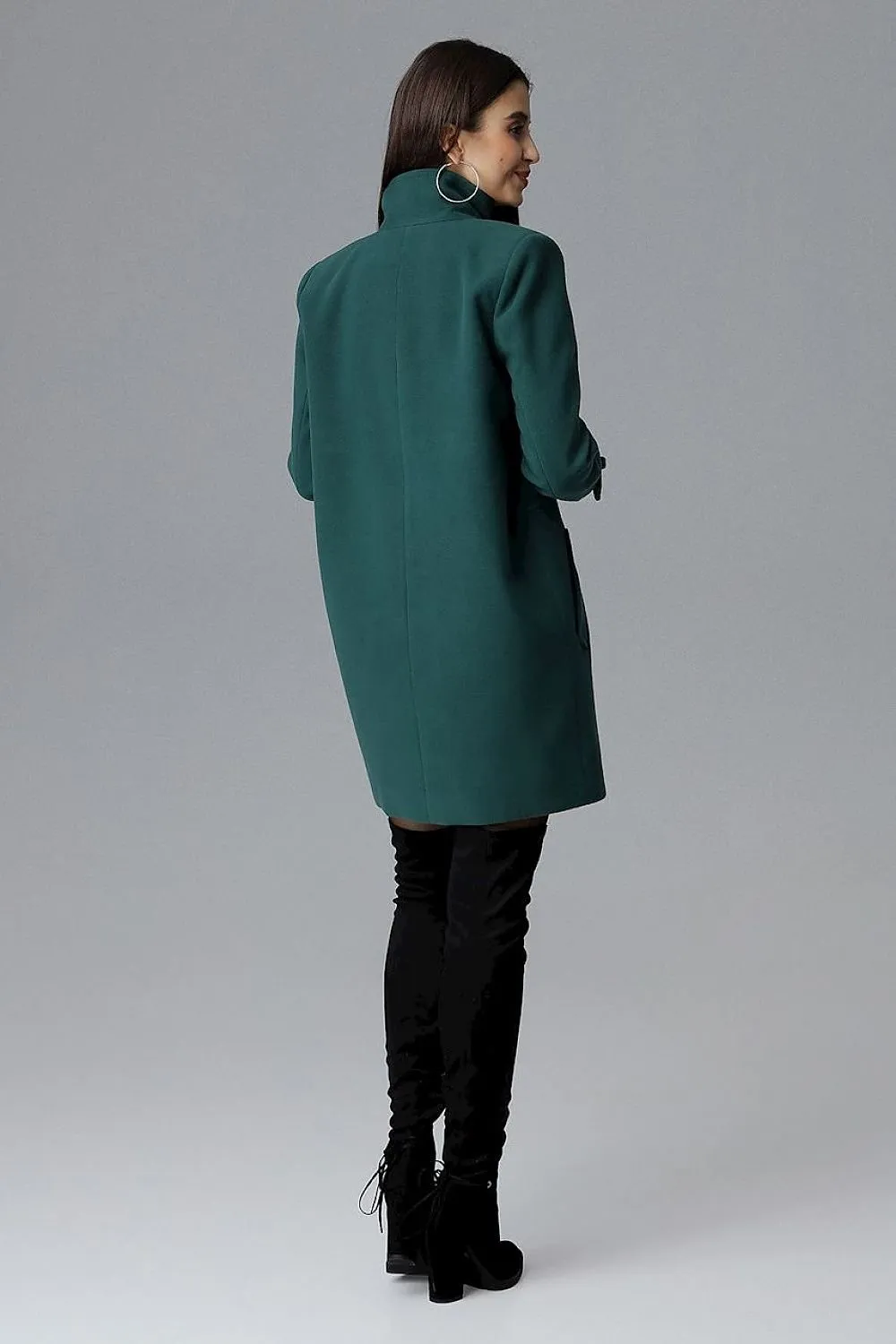 Classic, double-breasted coat with a stand-up collar Figl