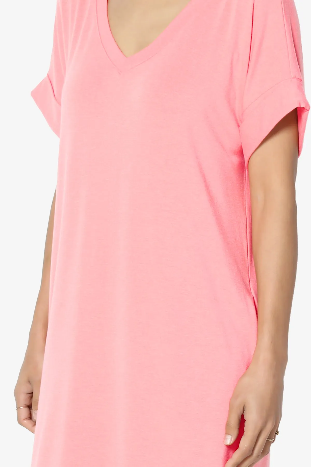 Cliff Rolled Short Sleeve V-Neck Dress