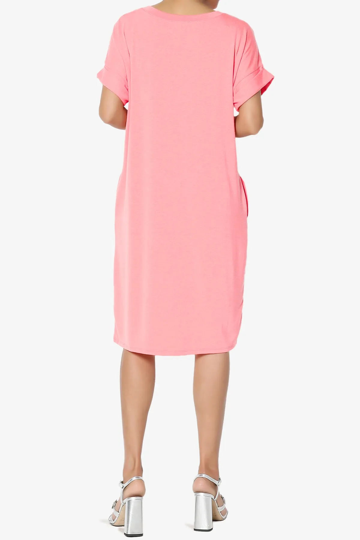 Cliff Rolled Short Sleeve V-Neck Dress