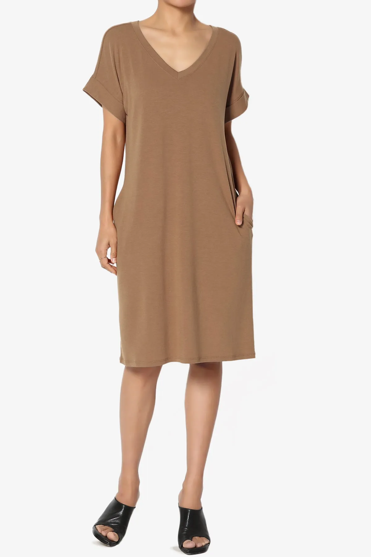 Cliff Rolled Short Sleeve V-Neck Dress