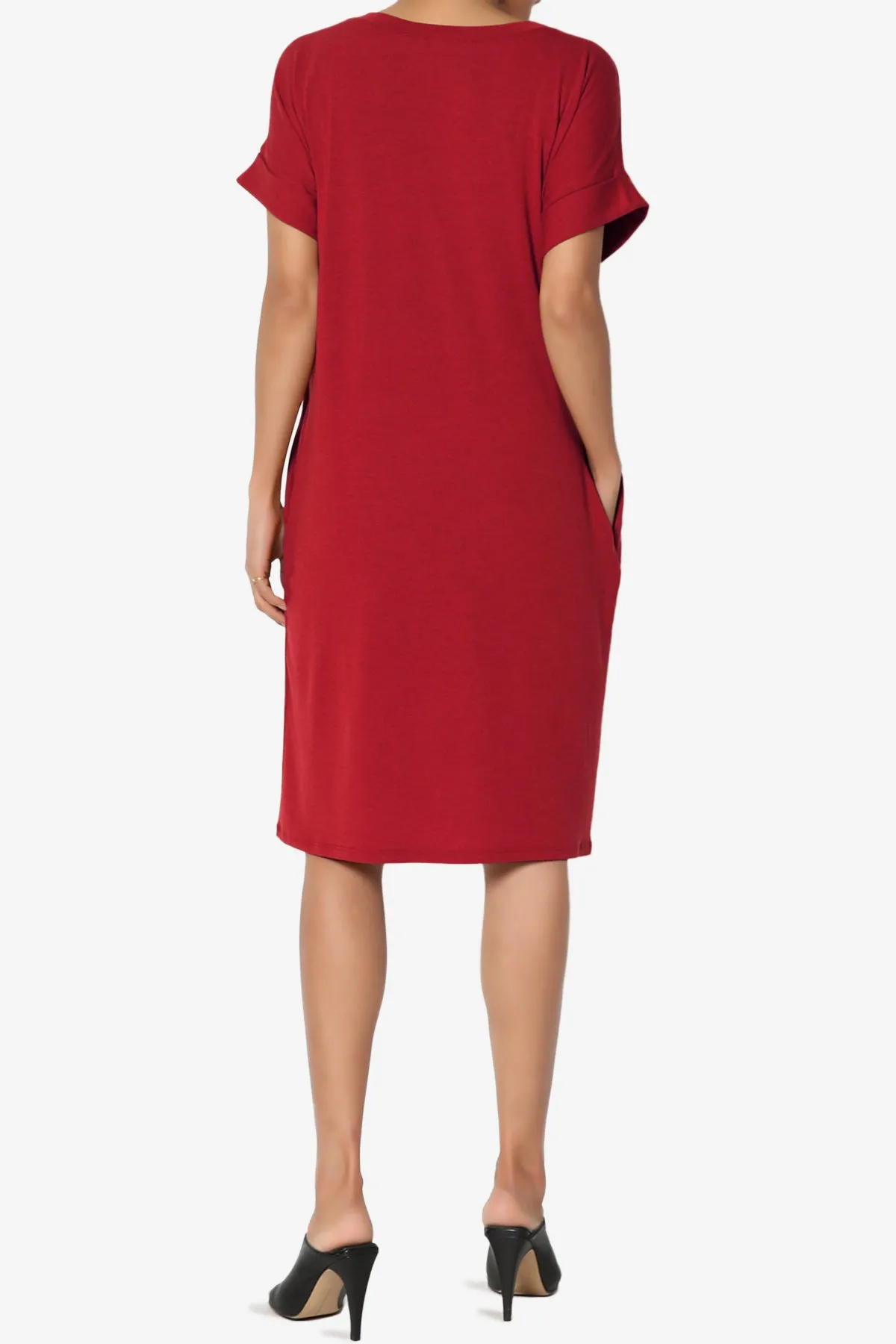 Cliff Rolled Short Sleeve V-Neck Dress