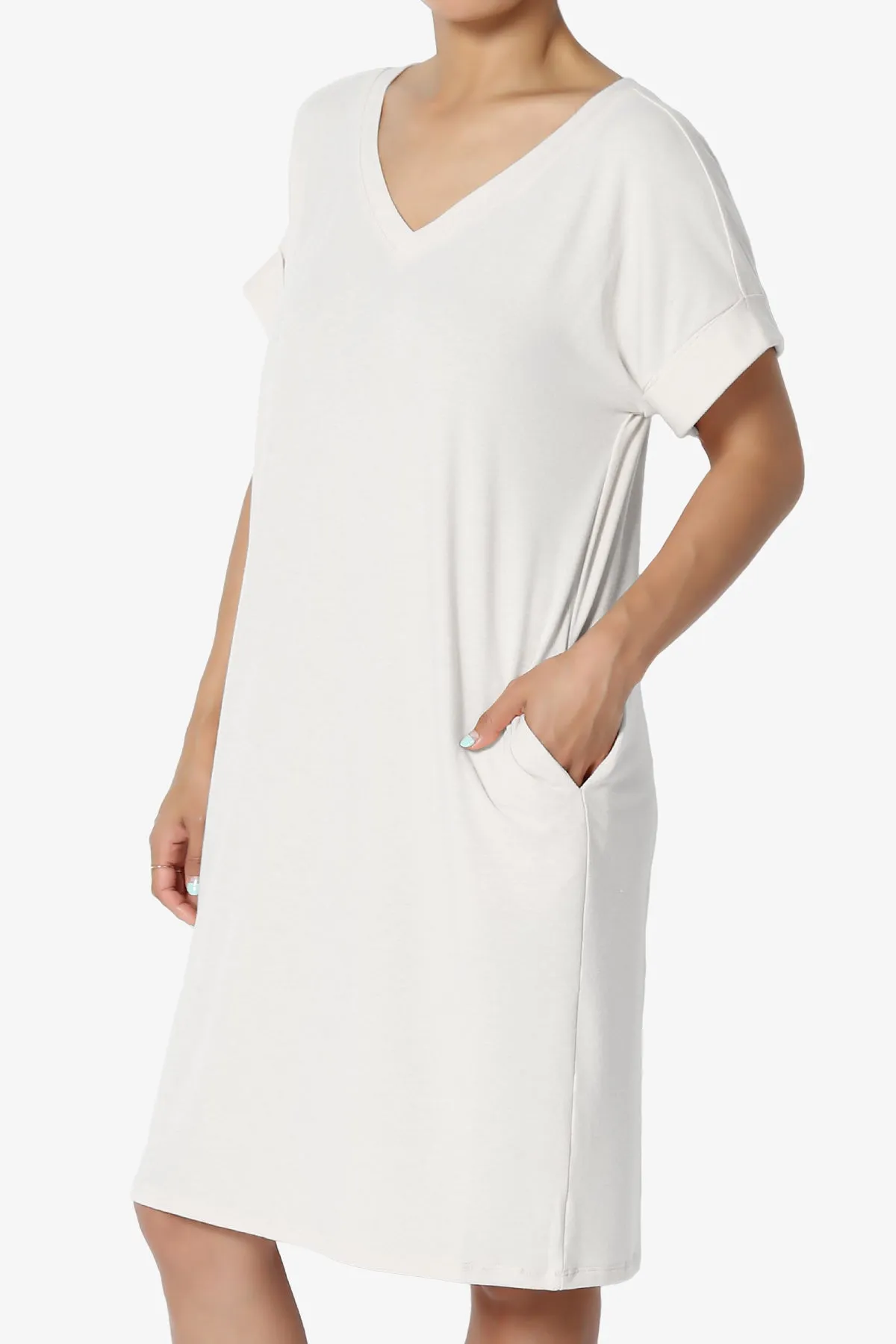 Cliff Rolled Short Sleeve V-Neck Dress