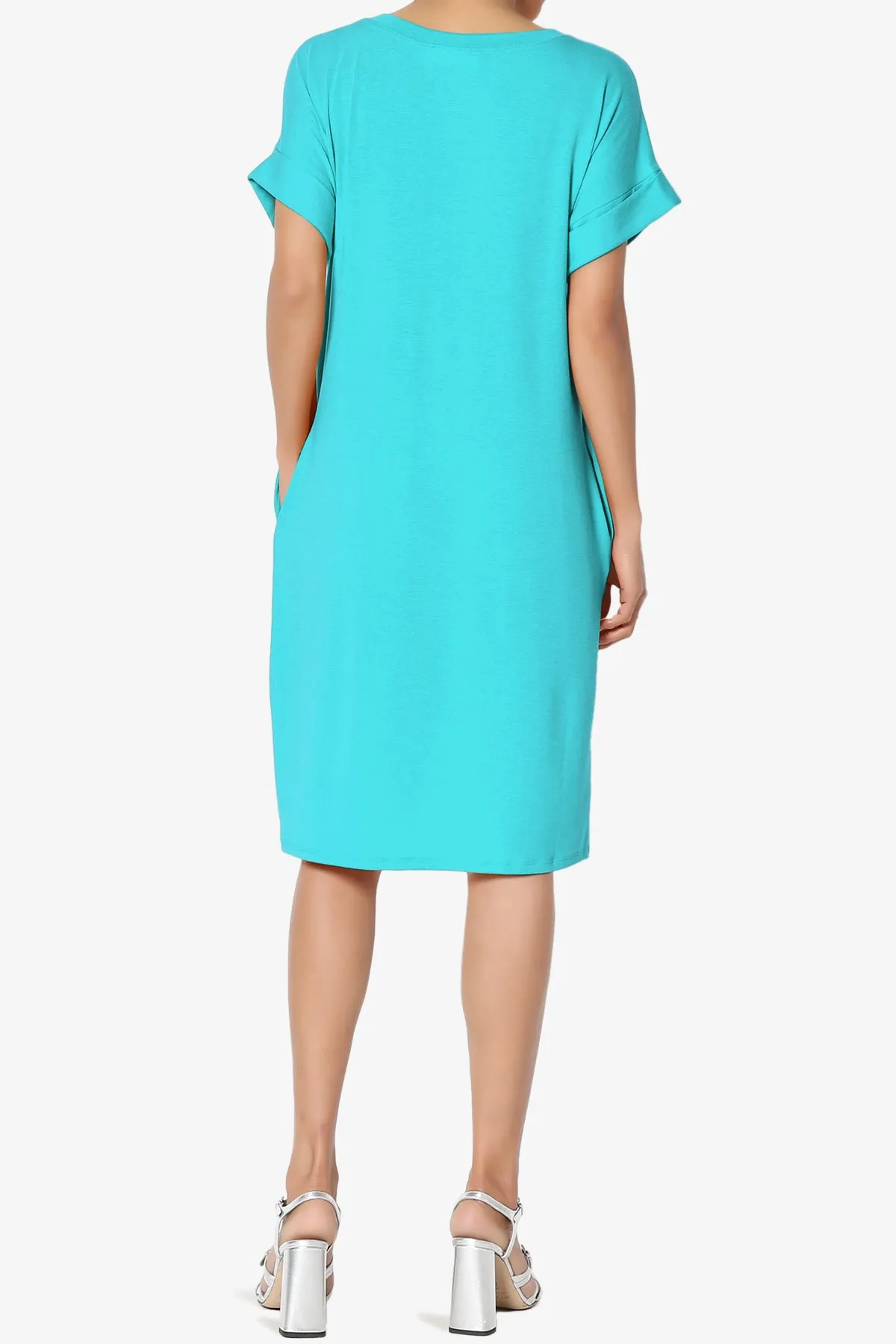 Cliff Rolled Short Sleeve V-Neck Dress