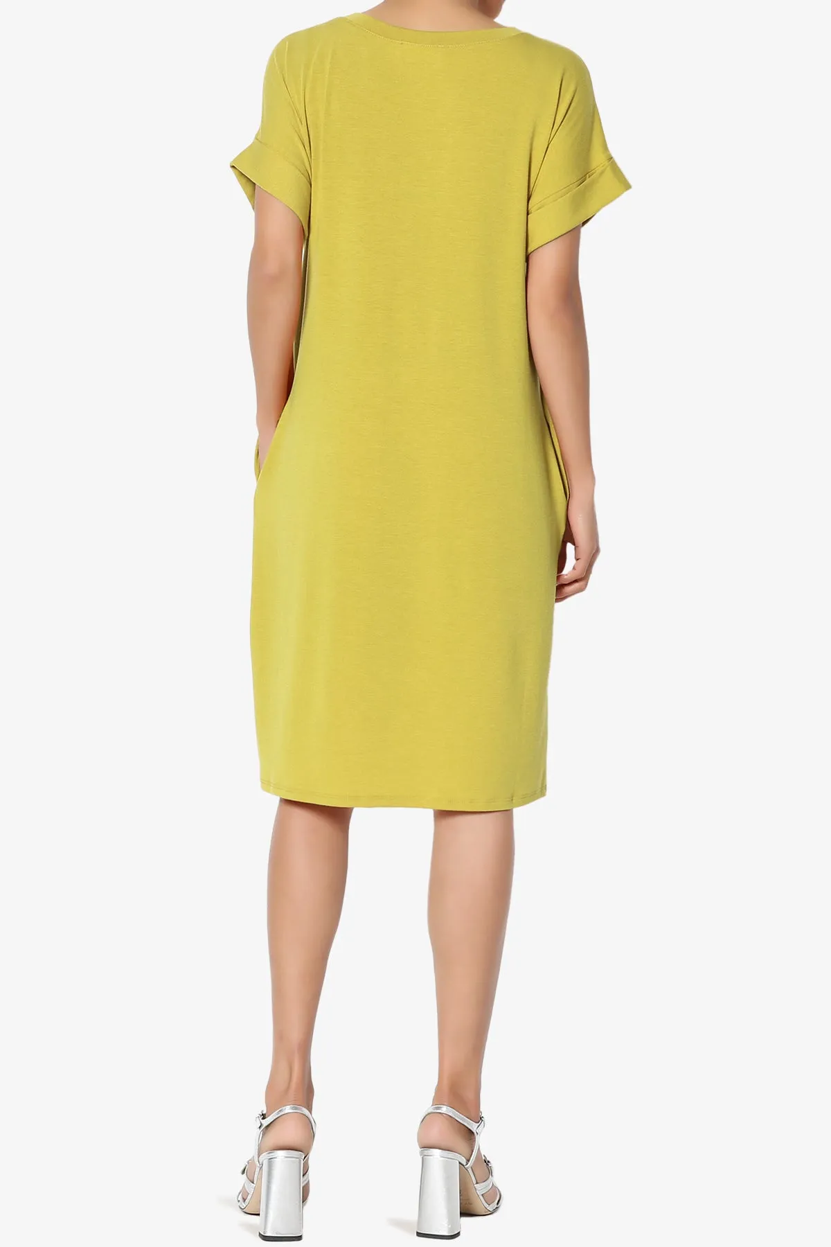 Cliff Rolled Short Sleeve V-Neck Dress