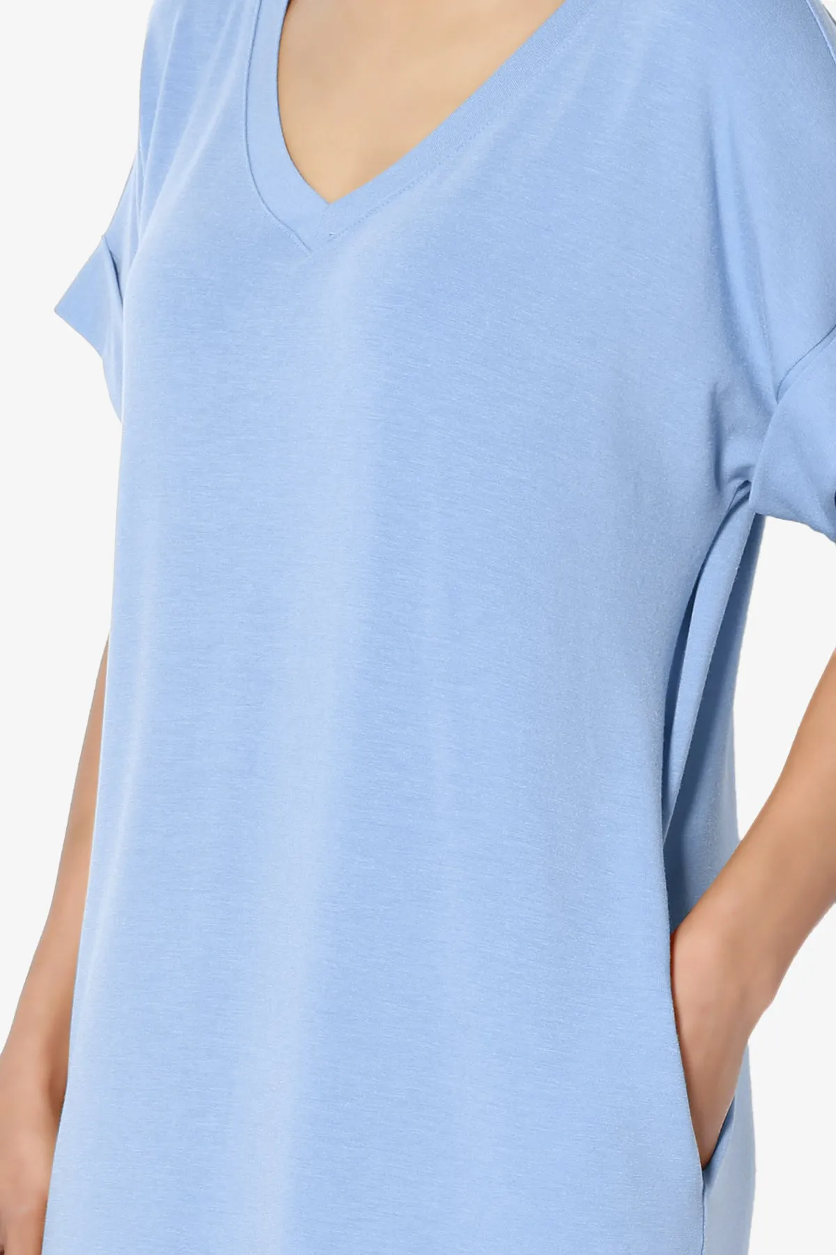 Cliff Rolled Short Sleeve V-Neck Dress