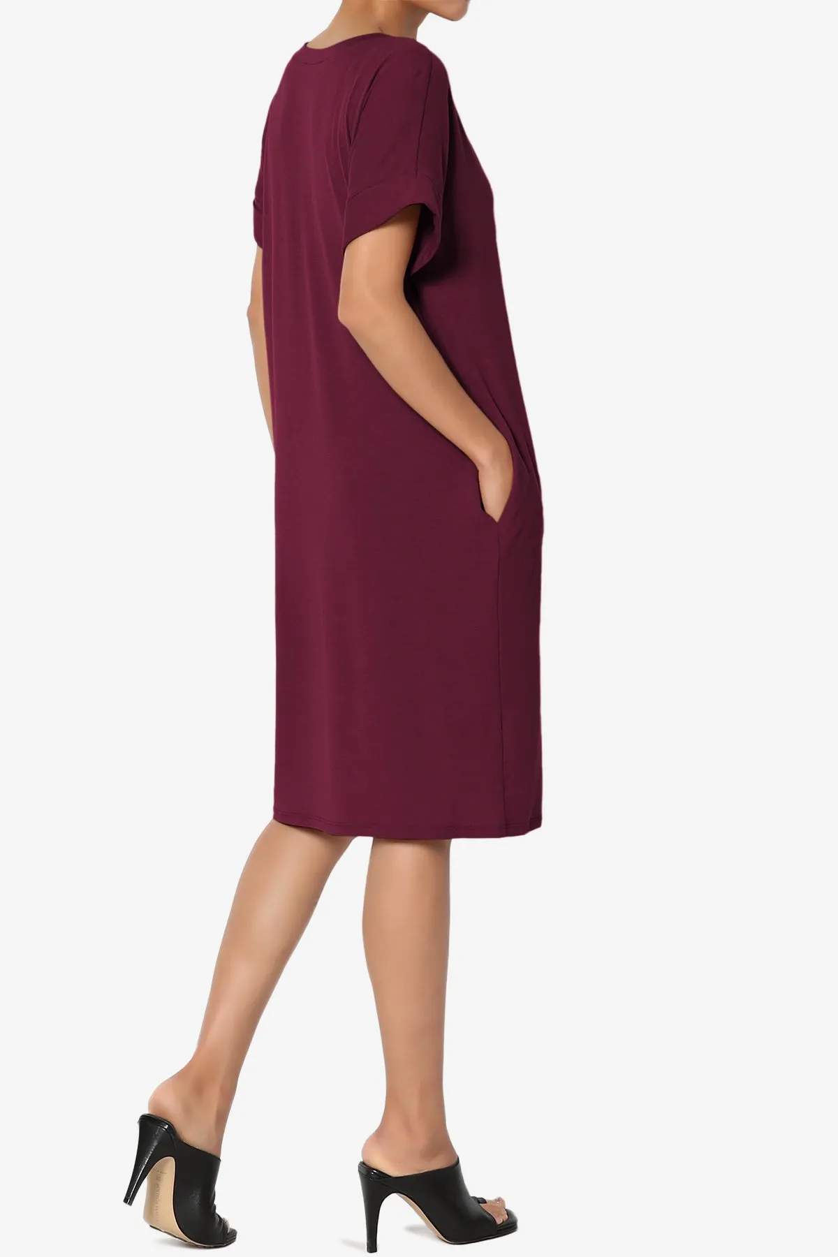 Cliff Rolled Short Sleeve V-Neck Dress