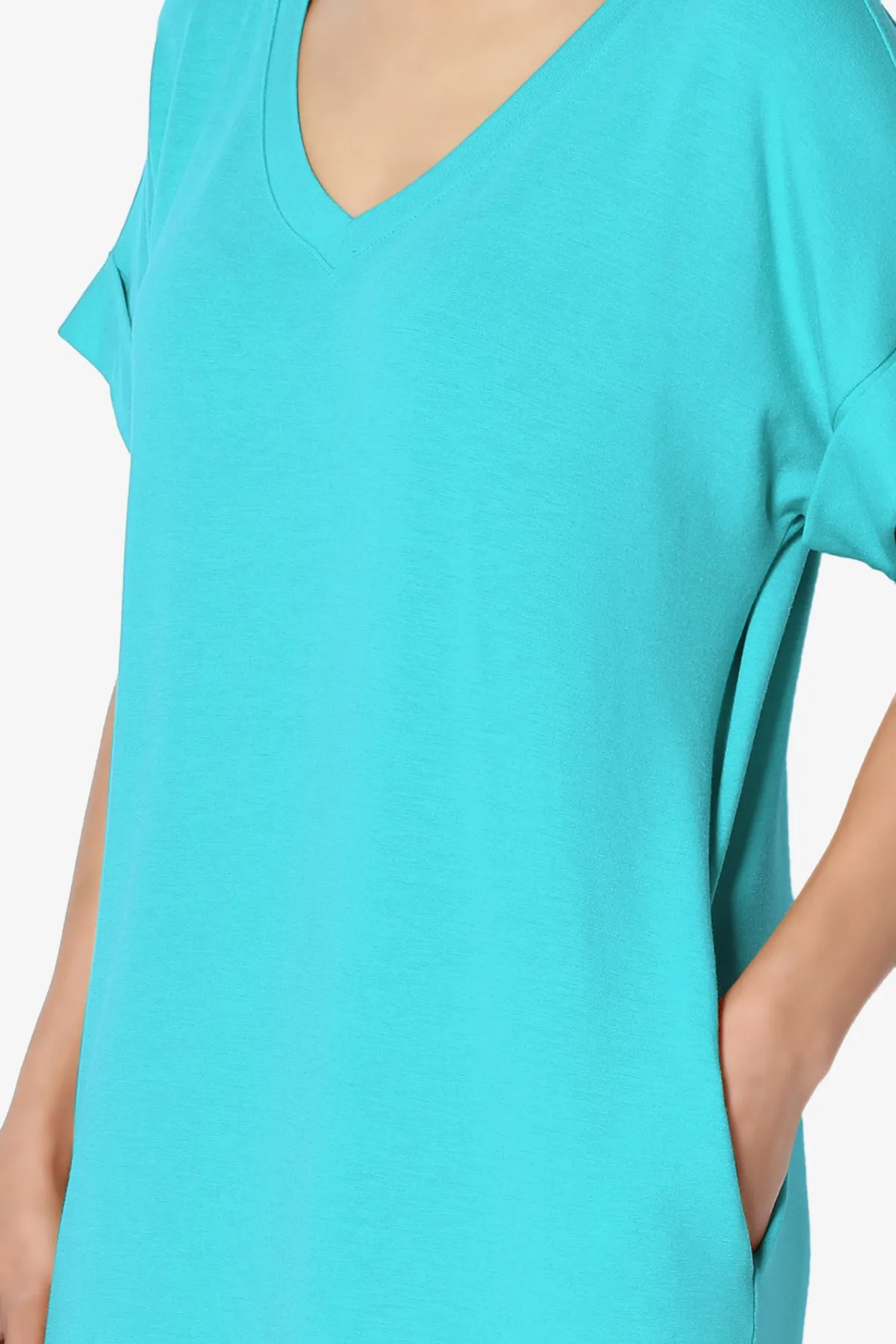 Cliff Rolled Short Sleeve V-Neck Dress