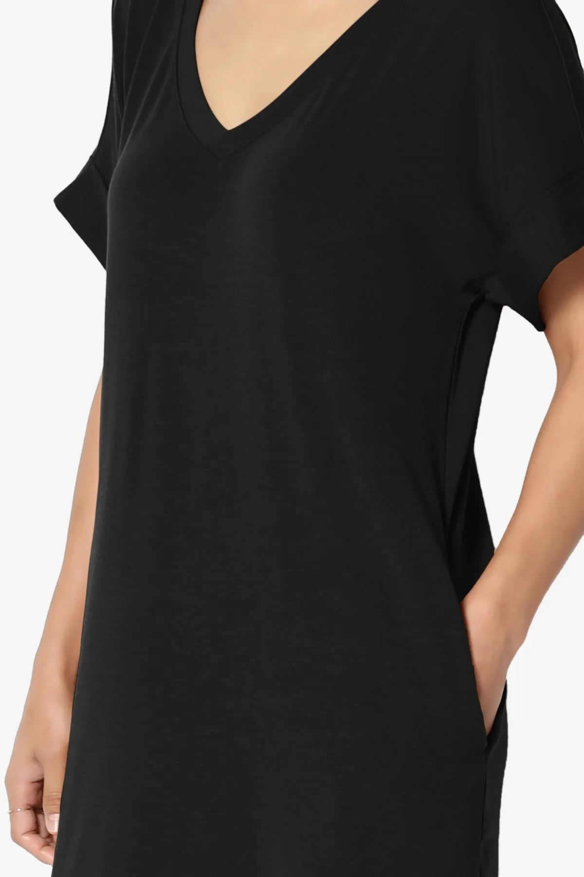 Cliff Rolled Short Sleeve V-Neck Dress