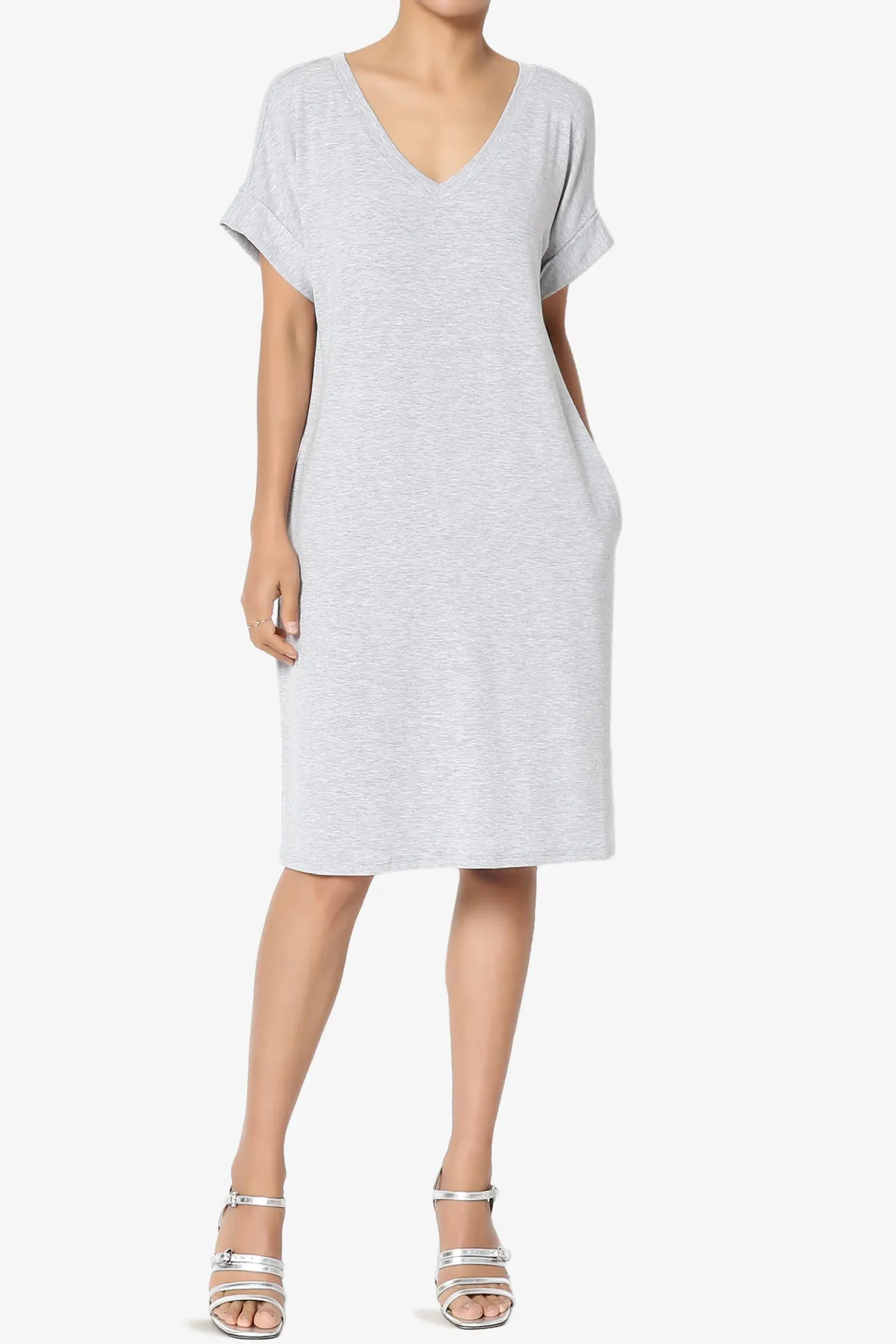 Cliff Rolled Short Sleeve V-Neck Dress