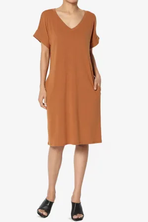 Cliff Rolled Short Sleeve V-Neck Dress