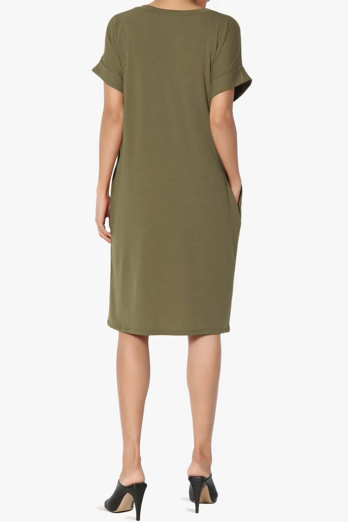 Cliff Rolled Short Sleeve V-Neck Dress