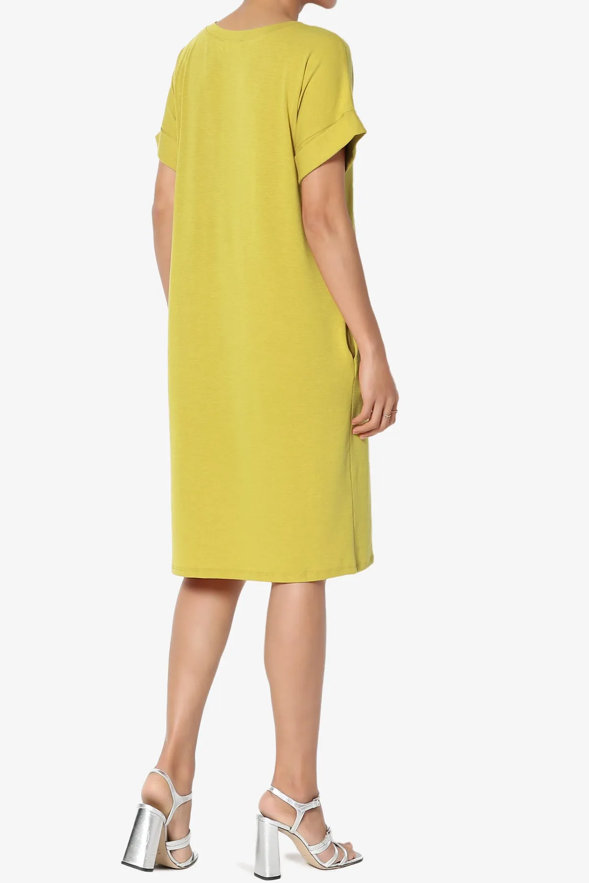 Cliff Rolled Short Sleeve V-Neck Dress