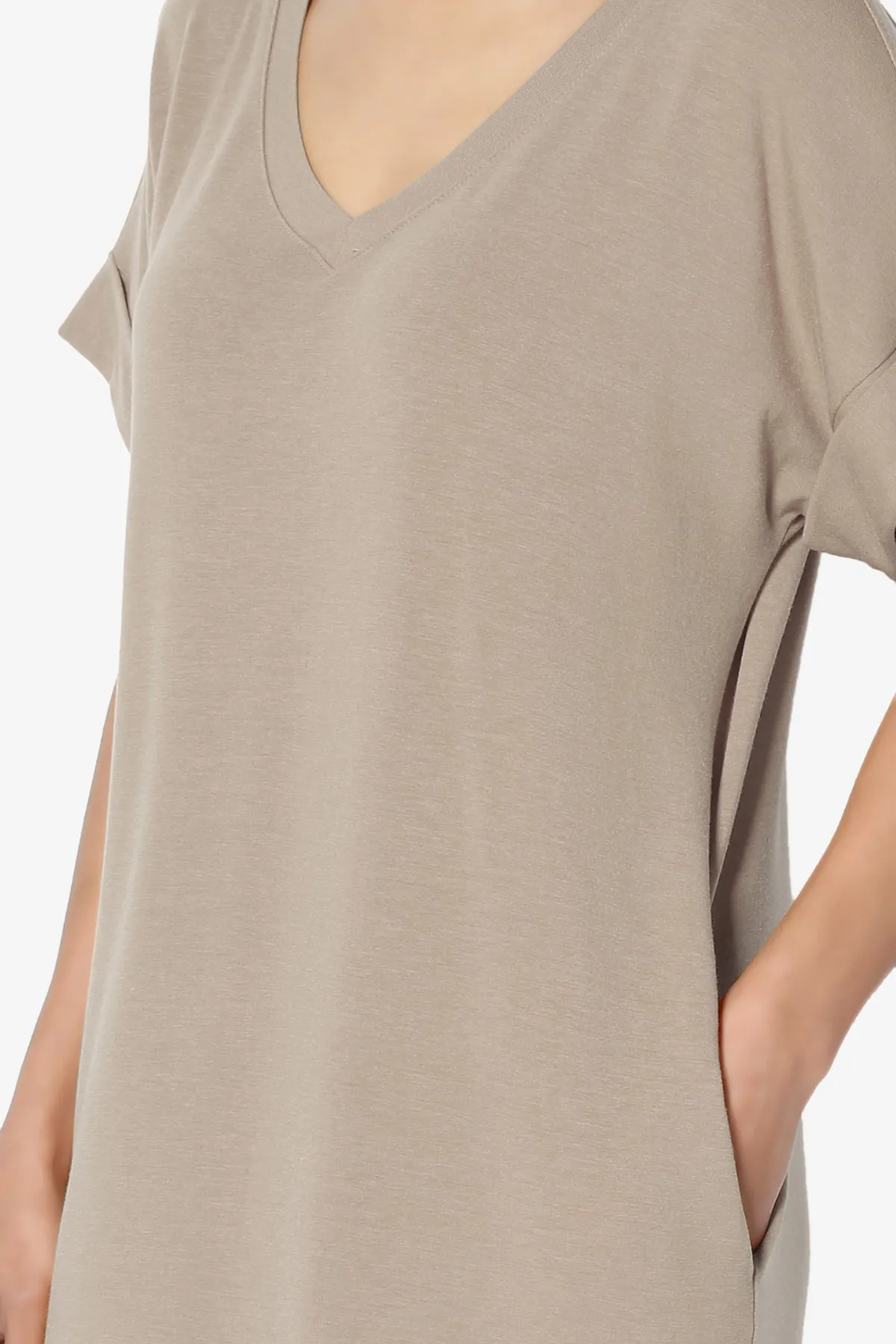 Cliff Rolled Short Sleeve V-Neck Dress