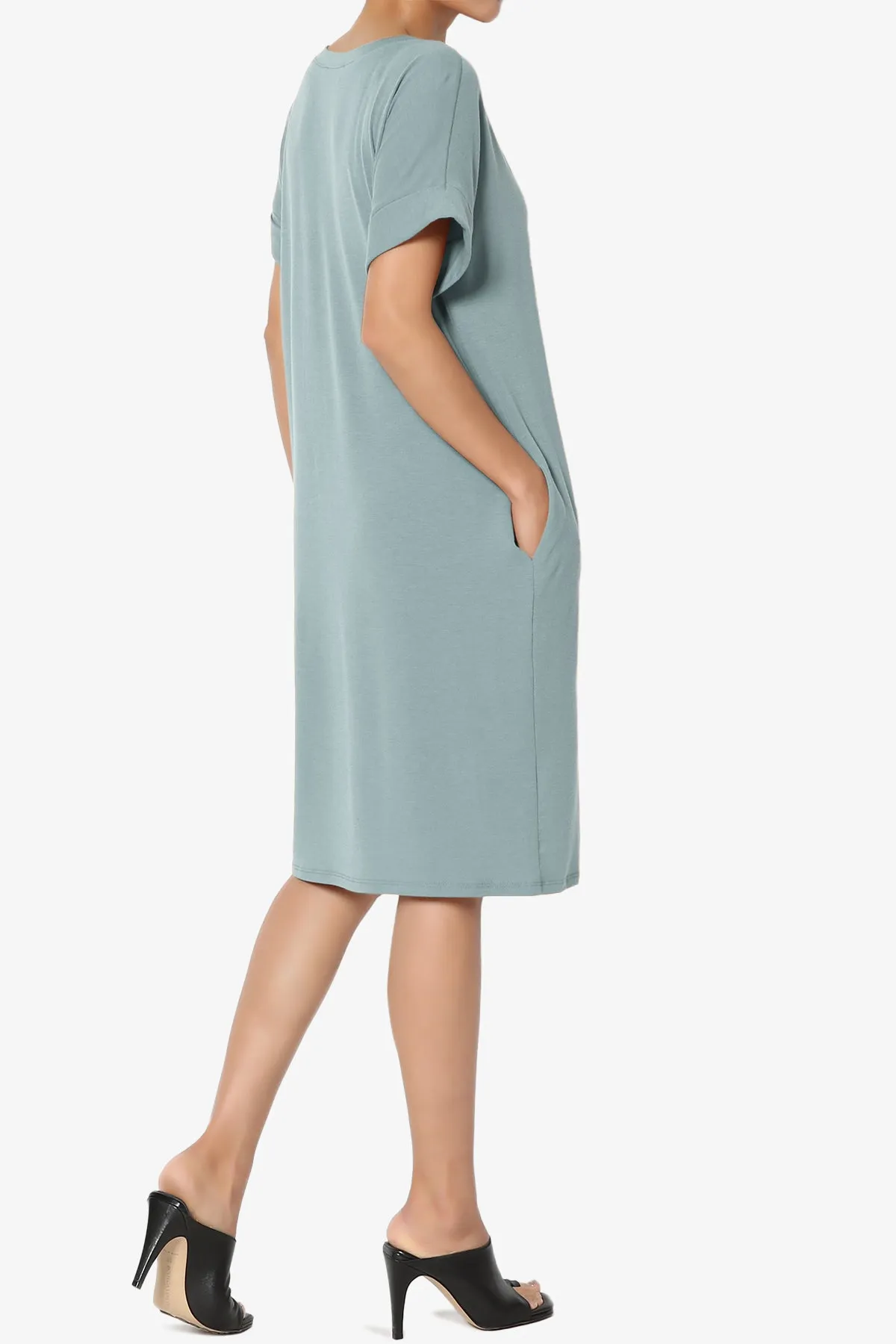 Cliff Rolled Short Sleeve V-Neck Dress