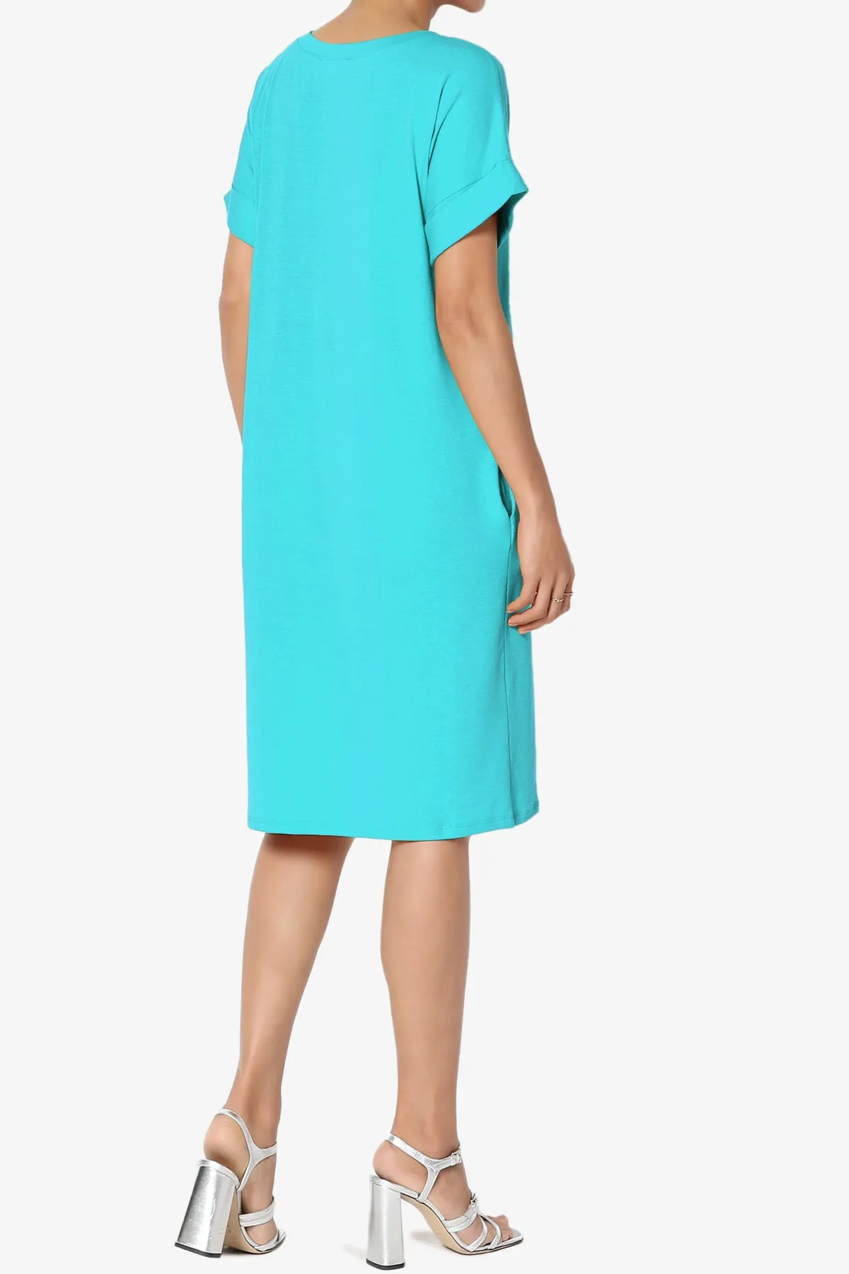 Cliff Rolled Short Sleeve V-Neck Dress