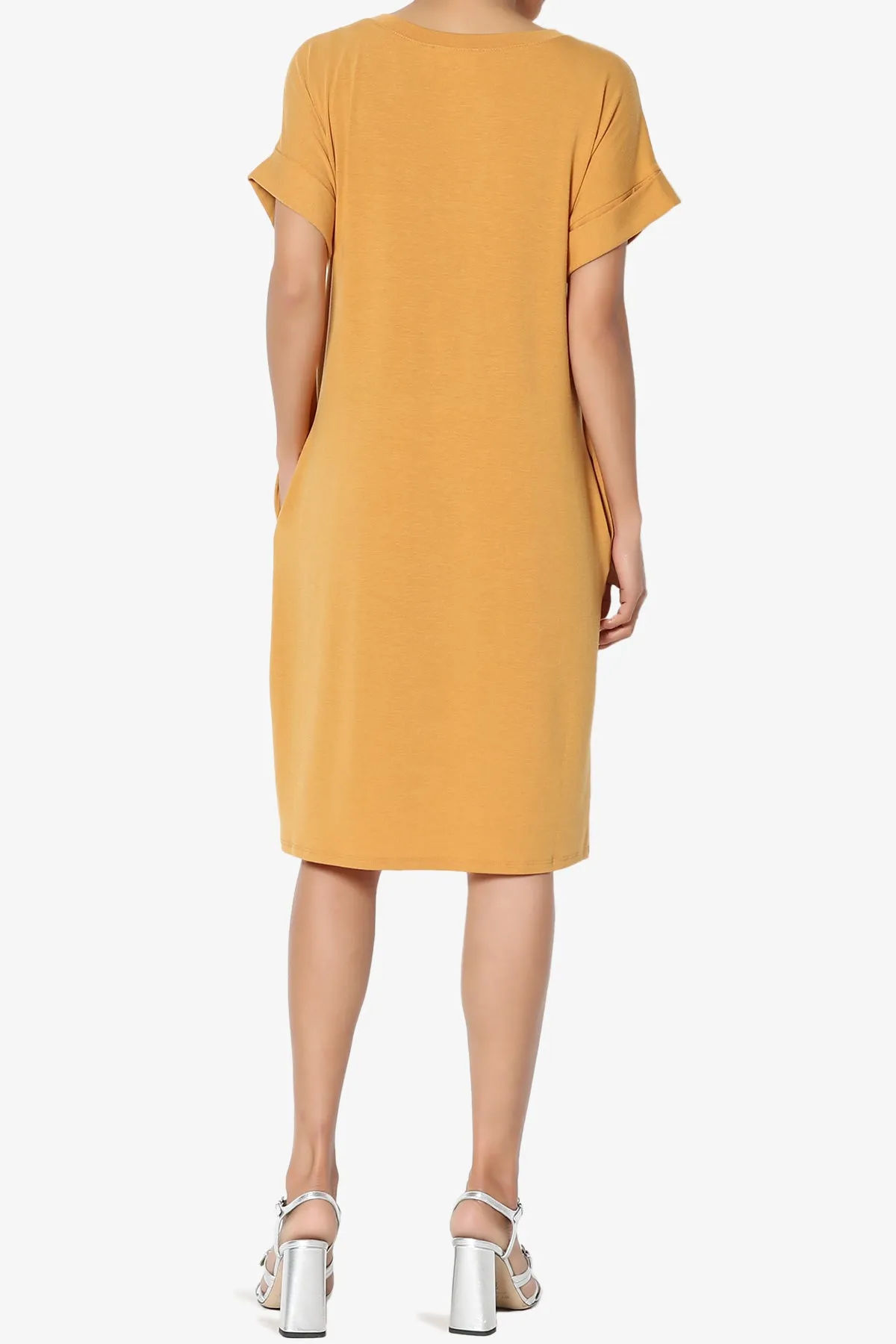 Cliff Rolled Short Sleeve V-Neck Dress