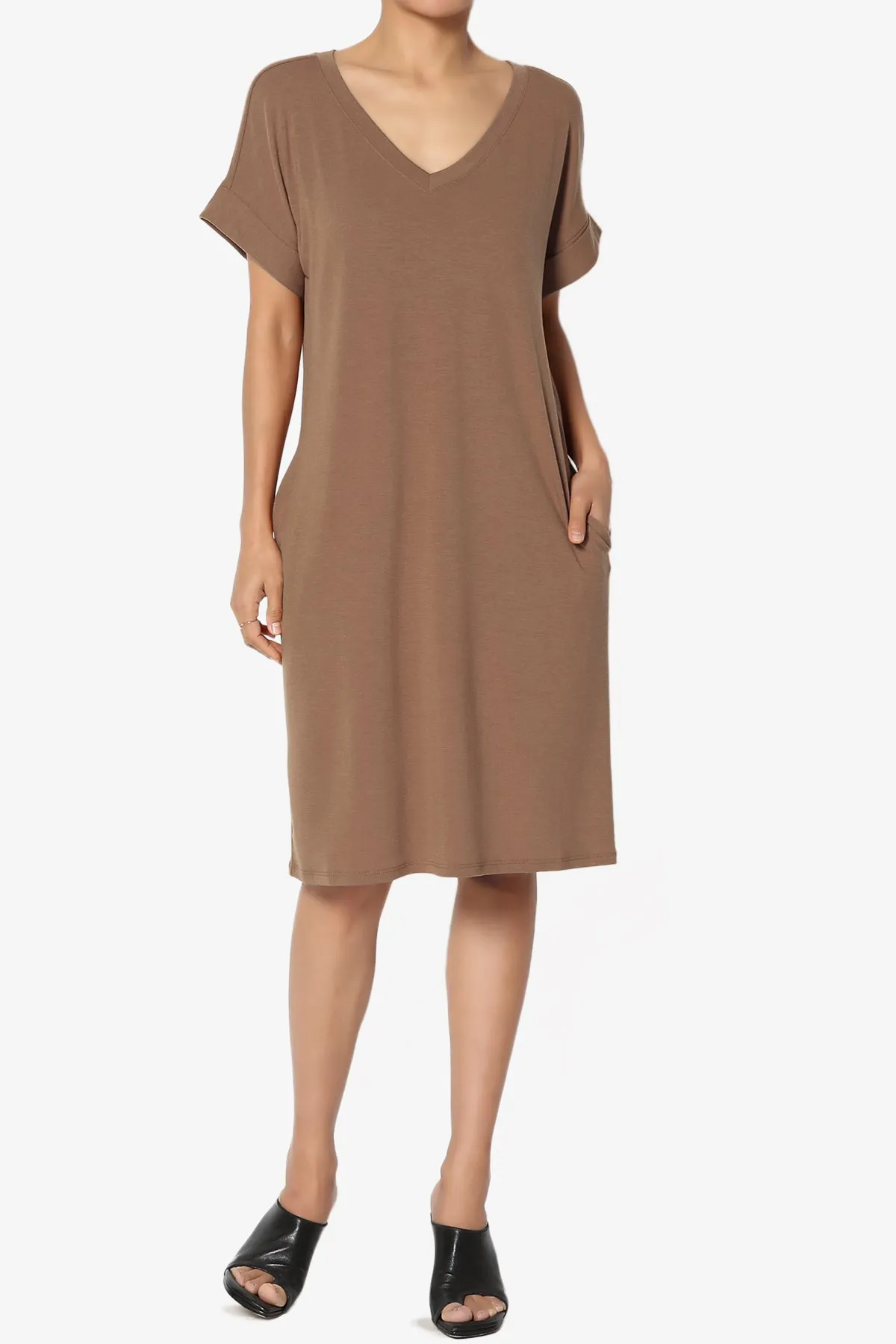 Cliff Rolled Short Sleeve V-Neck Dress