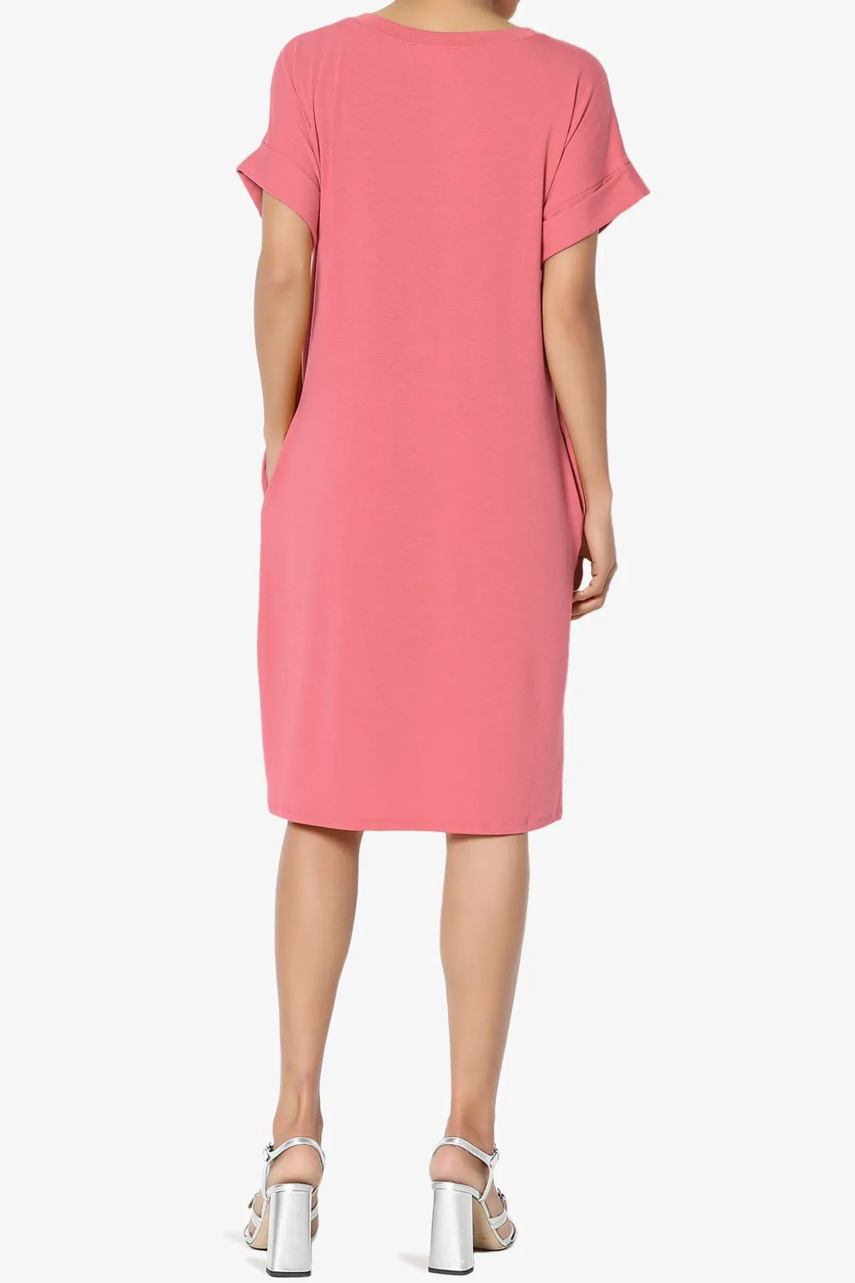 Cliff Rolled Short Sleeve V-Neck Dress