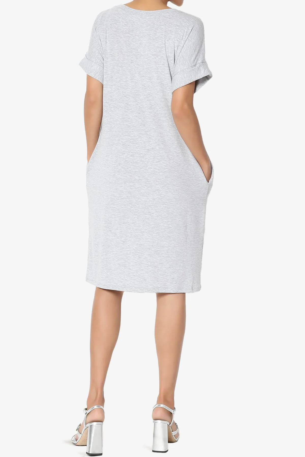 Cliff Rolled Short Sleeve V-Neck Dress
