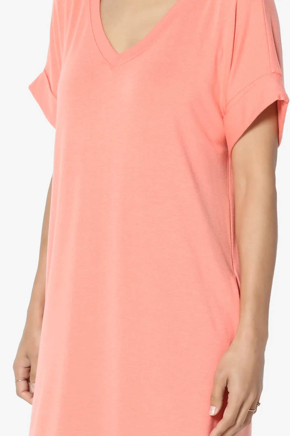 Cliff Rolled Short Sleeve V-Neck Dress