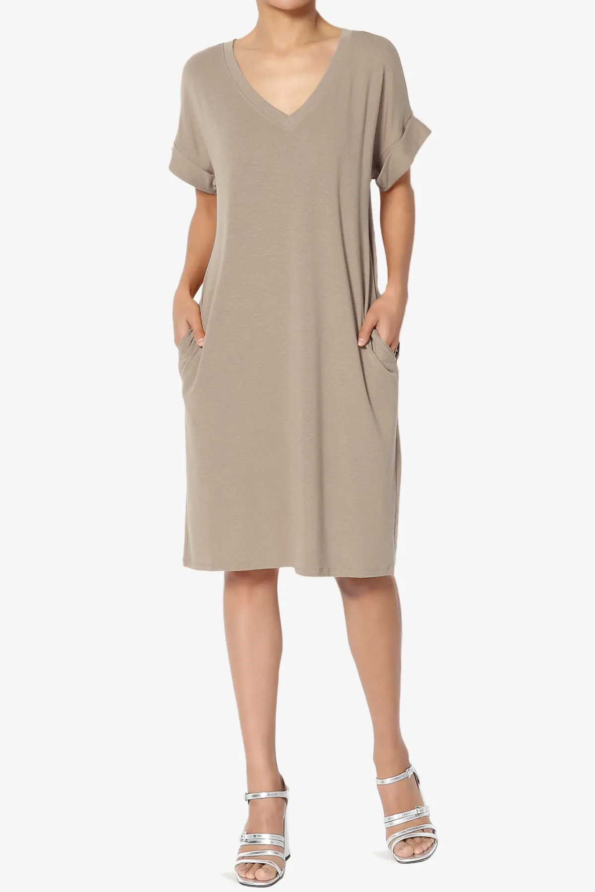 Cliff Rolled Short Sleeve V-Neck Dress