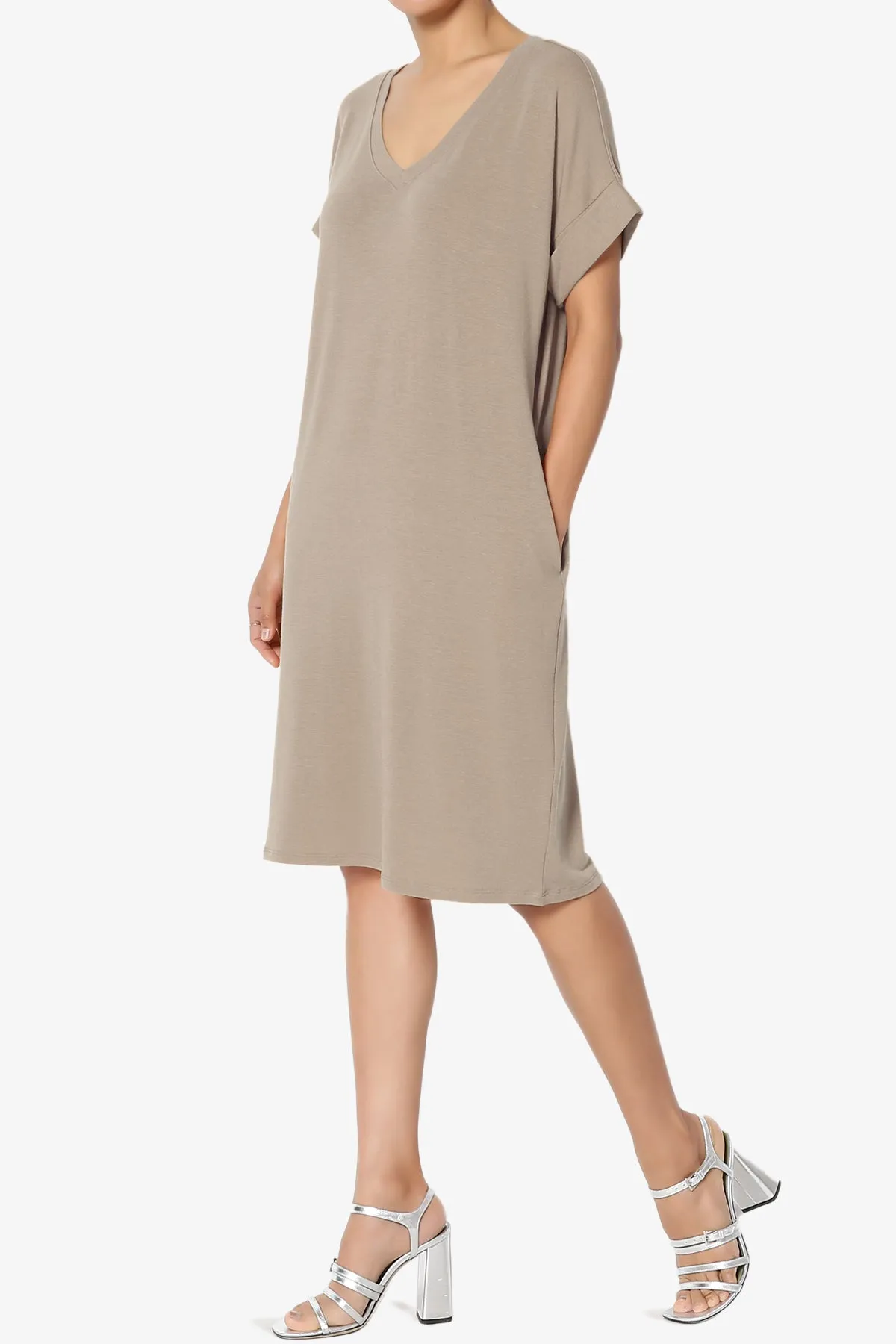 Cliff Rolled Short Sleeve V-Neck Dress