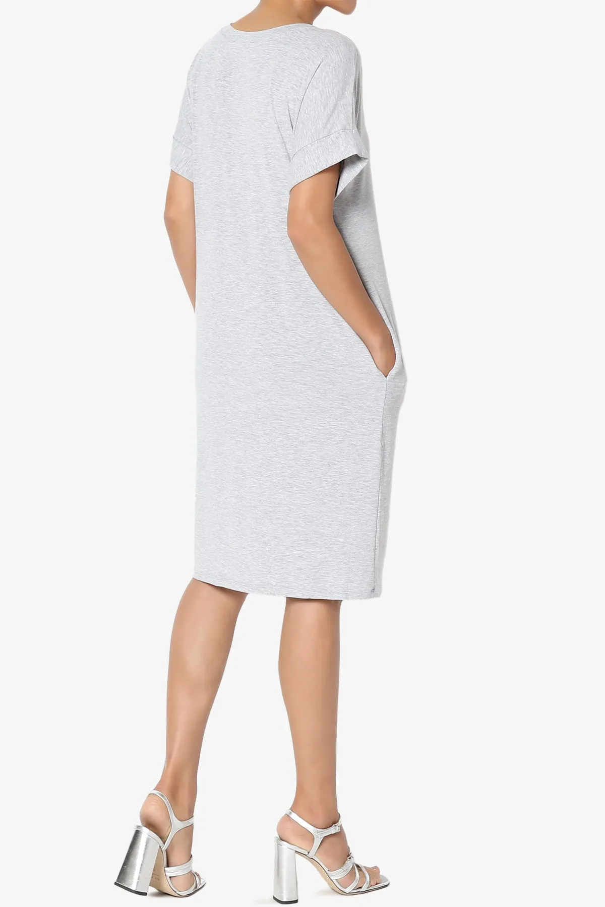 Cliff Rolled Short Sleeve V-Neck Dress