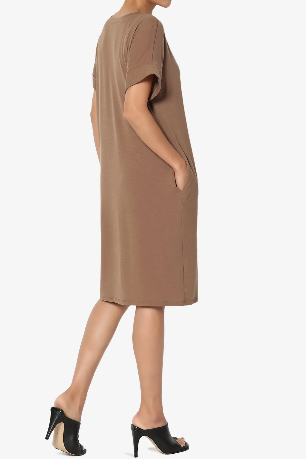 Cliff Rolled Short Sleeve V-Neck Dress