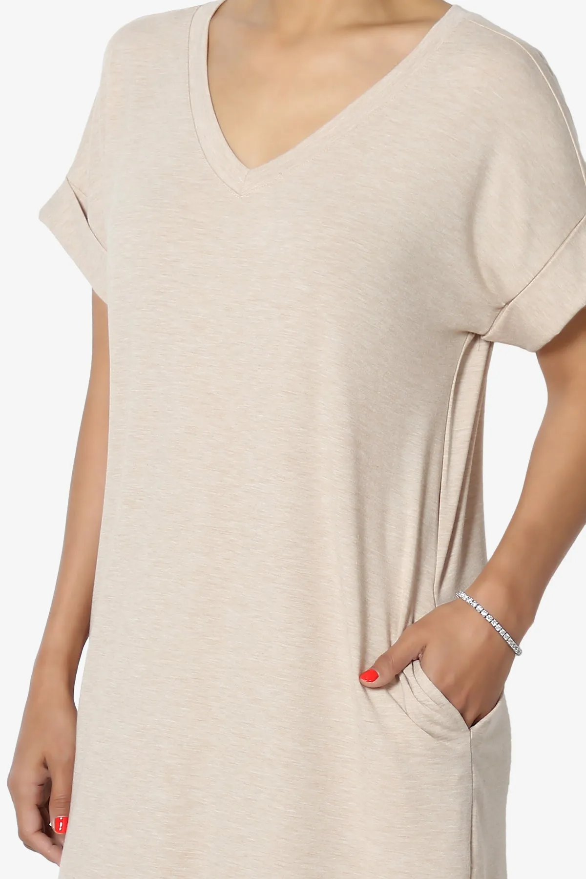 Cliff Rolled Short Sleeve V-Neck Dress