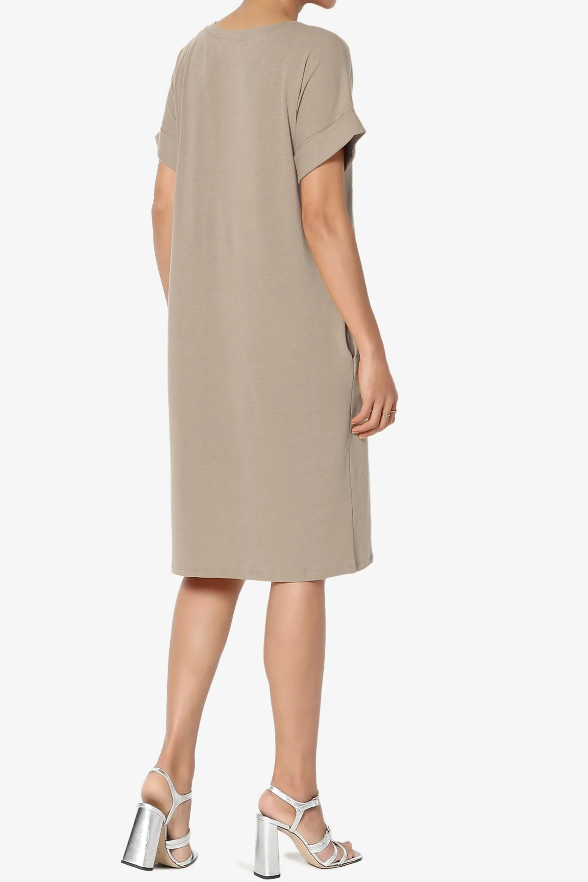 Cliff Rolled Short Sleeve V-Neck Dress