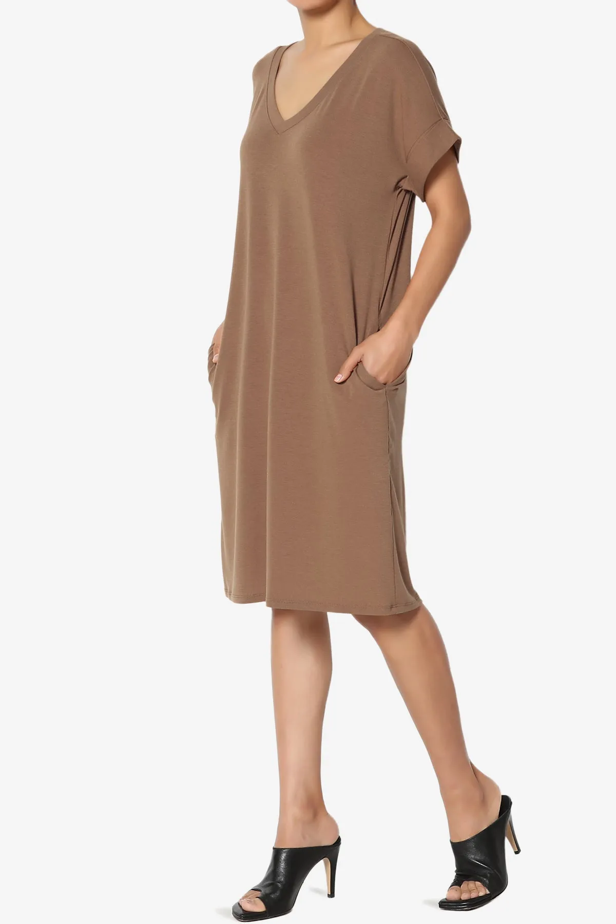 Cliff Rolled Short Sleeve V-Neck Dress