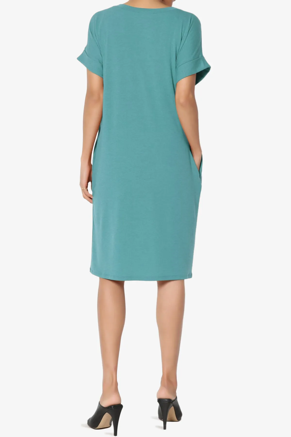 Cliff Rolled Short Sleeve V-Neck Dress
