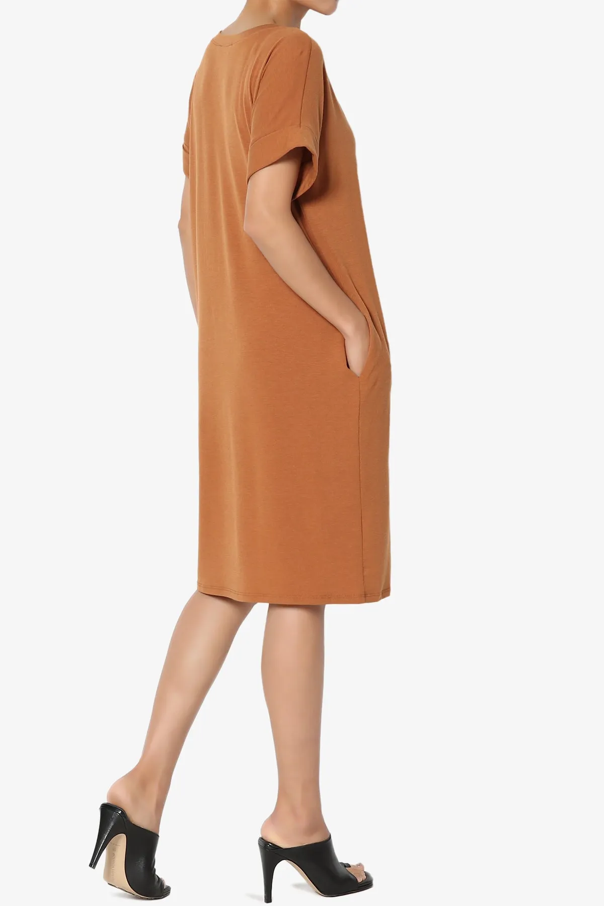 Cliff Rolled Short Sleeve V-Neck Dress