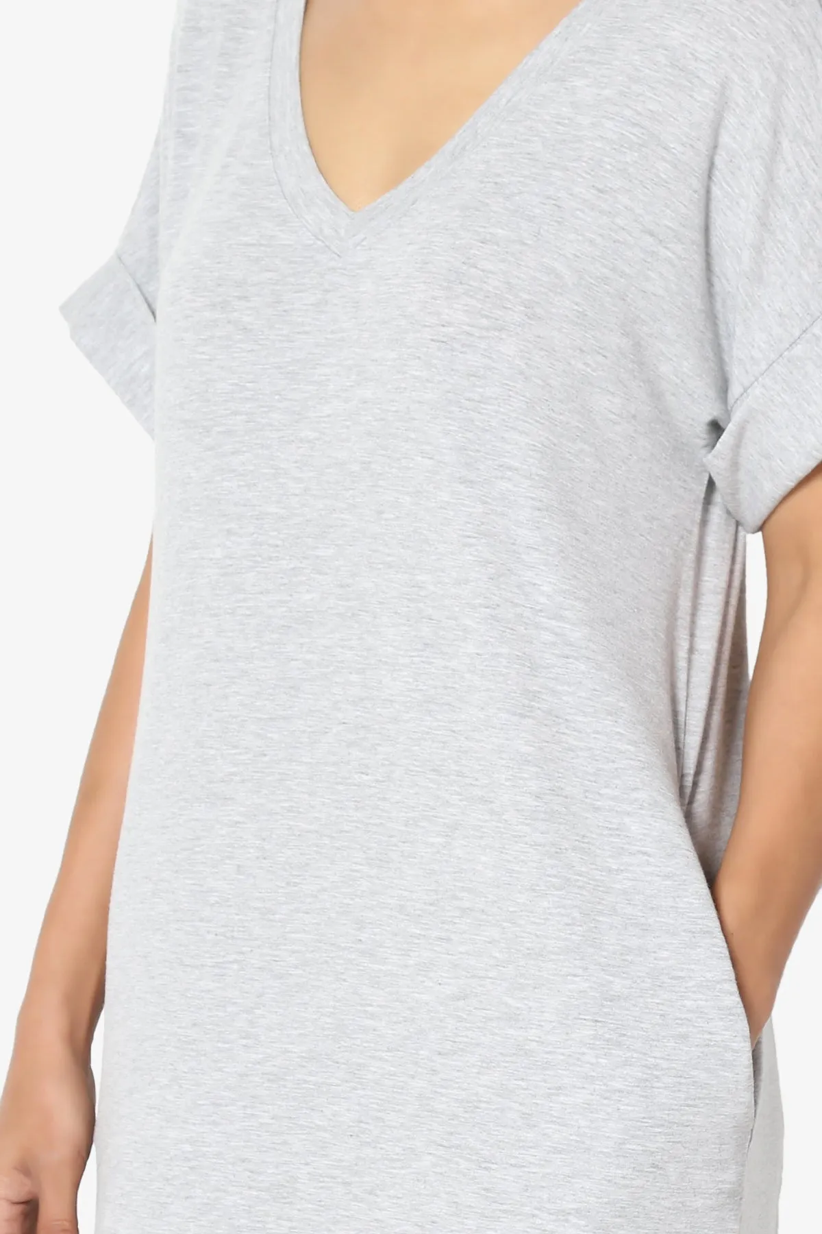 Cliff Rolled Short Sleeve V-Neck Dress